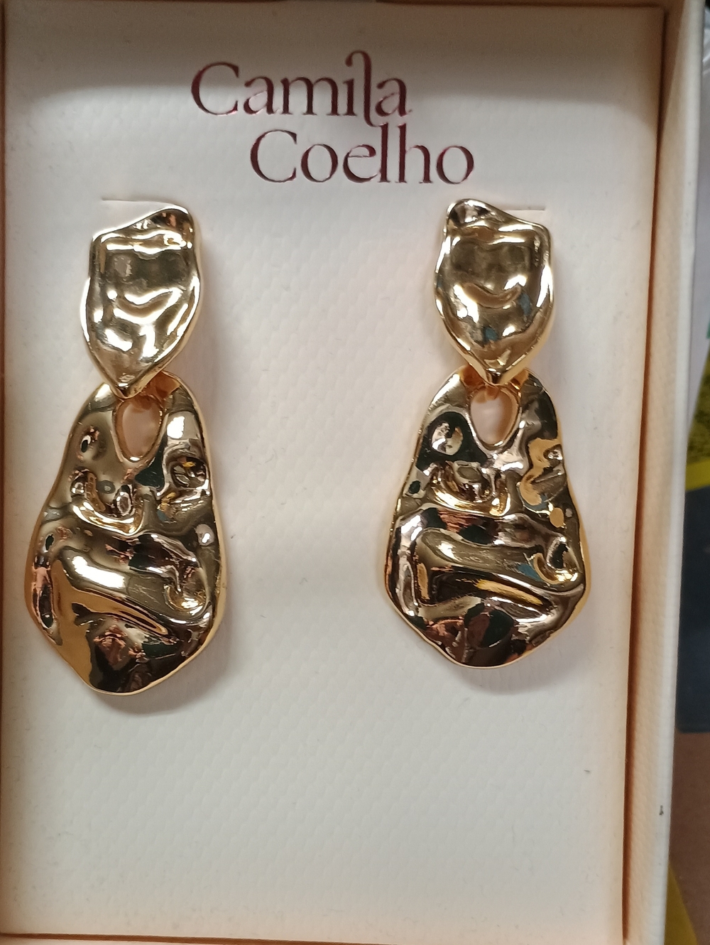 Camila Coelho Gold Hammered Liquid Metal Molten Sculptural Drop Earrings NIB